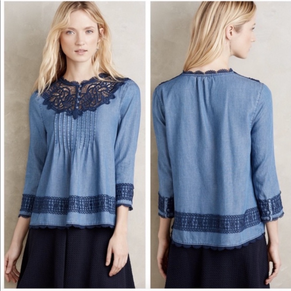Holding Horses Anthropologie denim top 0